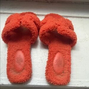 Hermes Orange Fuzzy Sandals